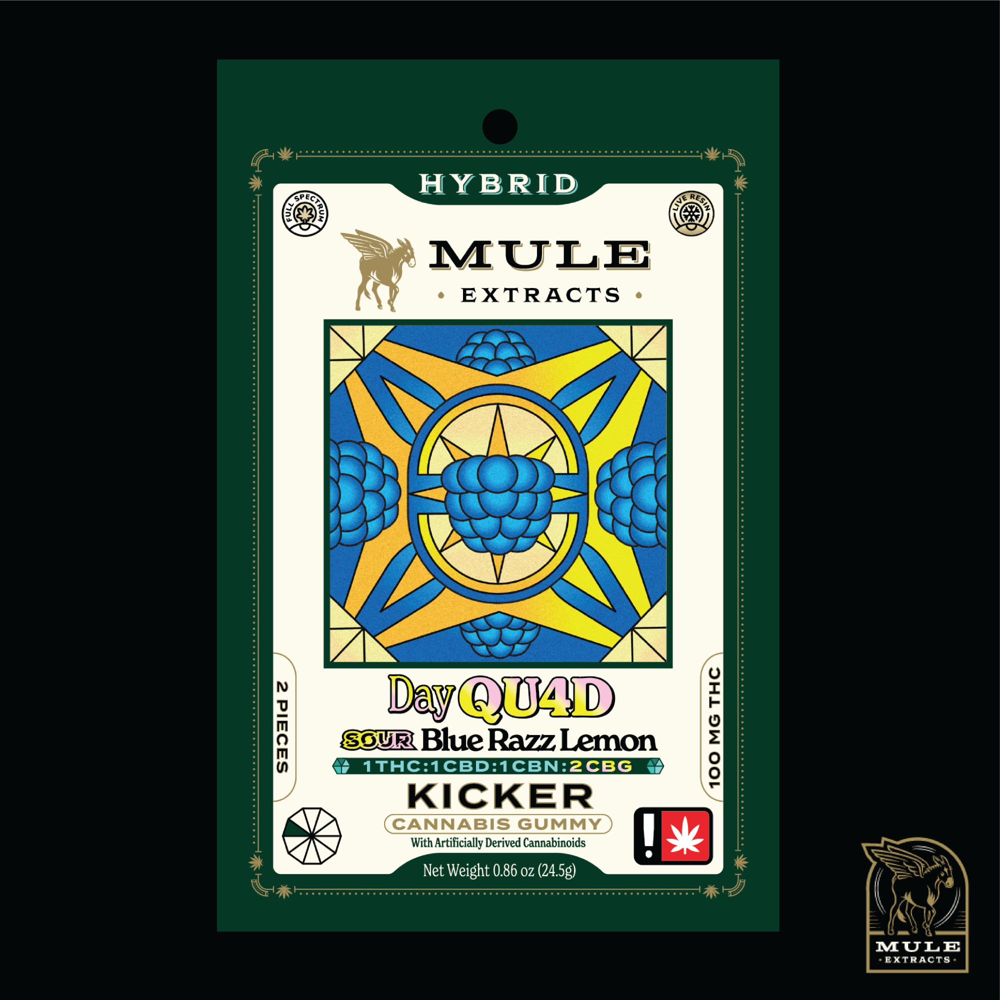 Photograph of product: Mule | Single Gummy | Day Quad Sour Blue Razz | 1:1:1:2 TH-oui:CBD:CBN:CBG