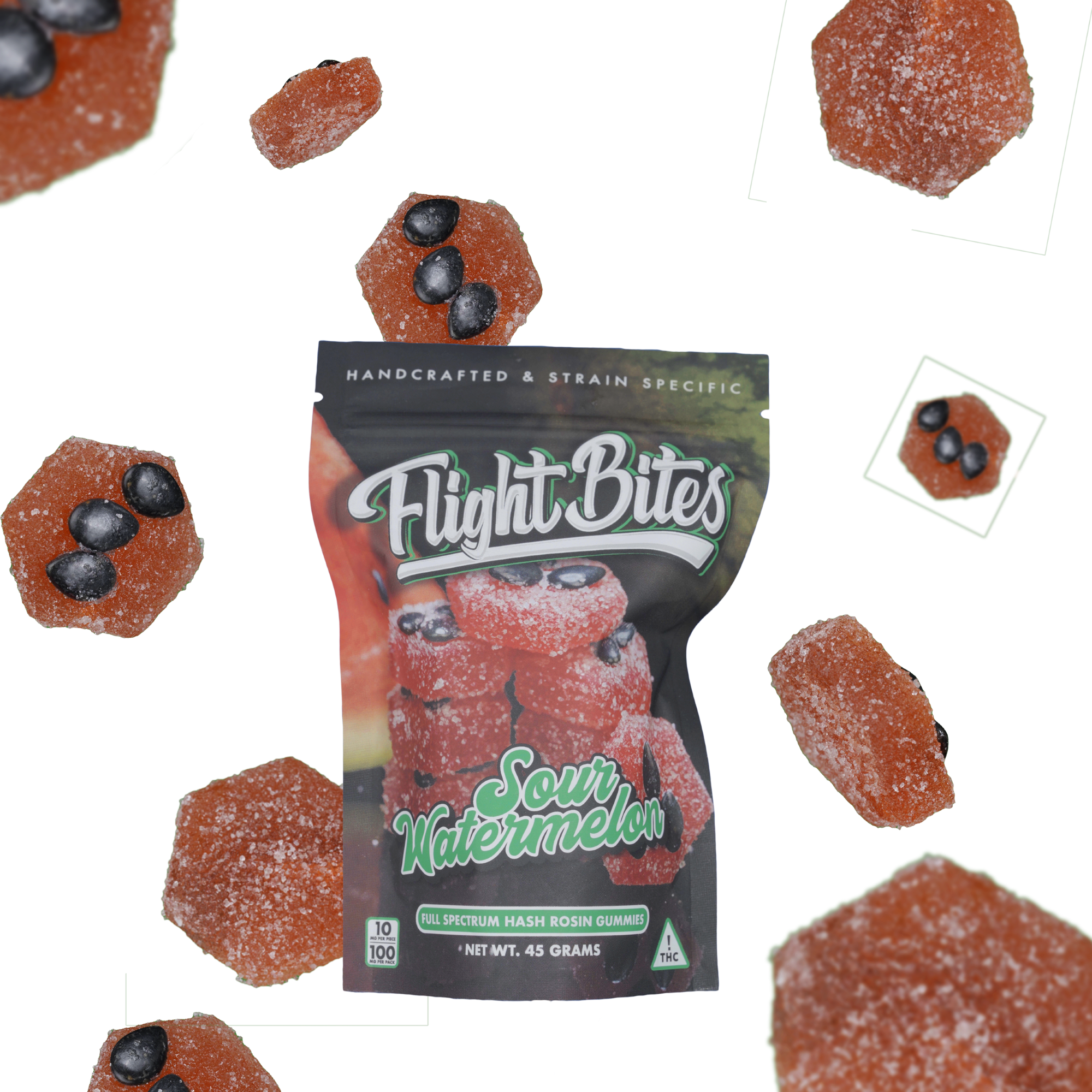 Photograph of product: Rosin Infused Sour Watermelon Gummies 100mg (10-Pack | 10mg Each)