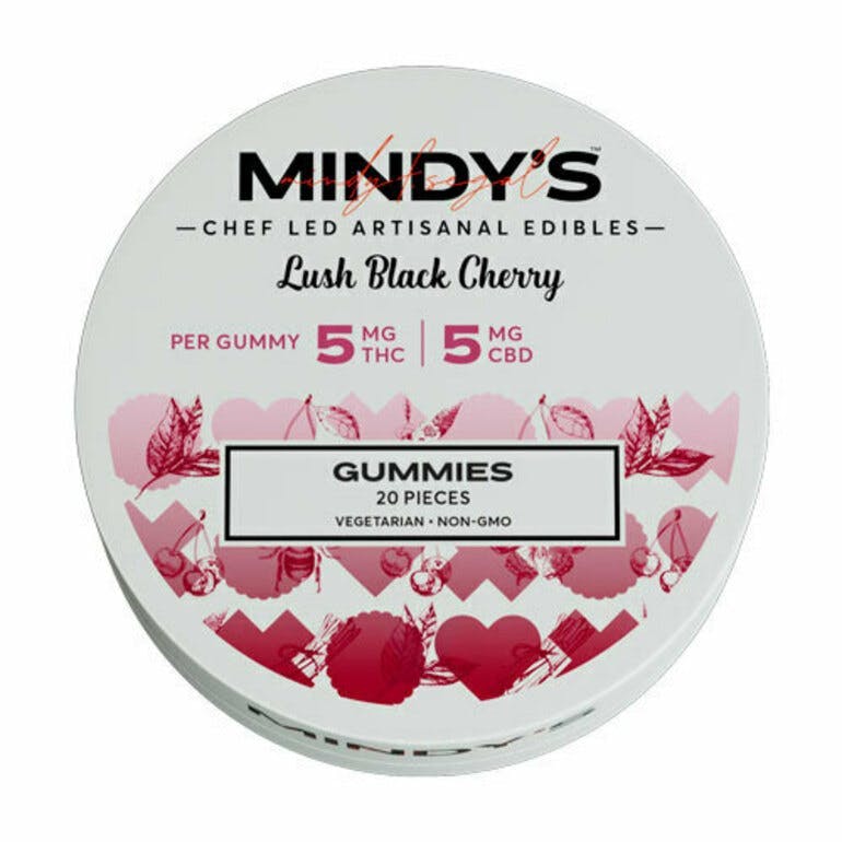 Photograph of product: Lush Black Cherry 1:1 TH-oui:CBD 100mg Gummies - Mindy's