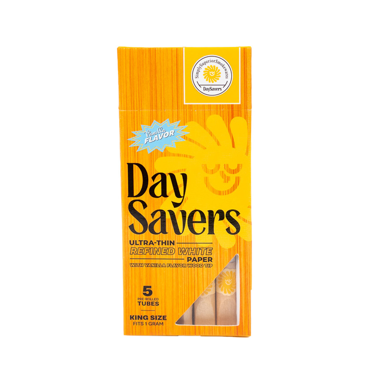 Photograph of product: DaySavers | King Size Vanilla Wood Tip Tubes | 5pk