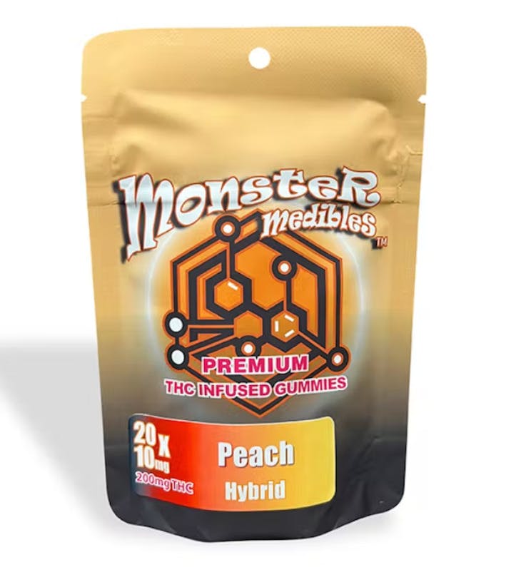 Photograph of product: Monster X| Peach Hybrid Gummies| 221.4MG (REC)