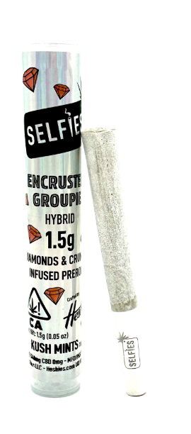Photograph of product: SELFIES - Kush Mints - Hybrid - - Encrusted Preroll - Infused