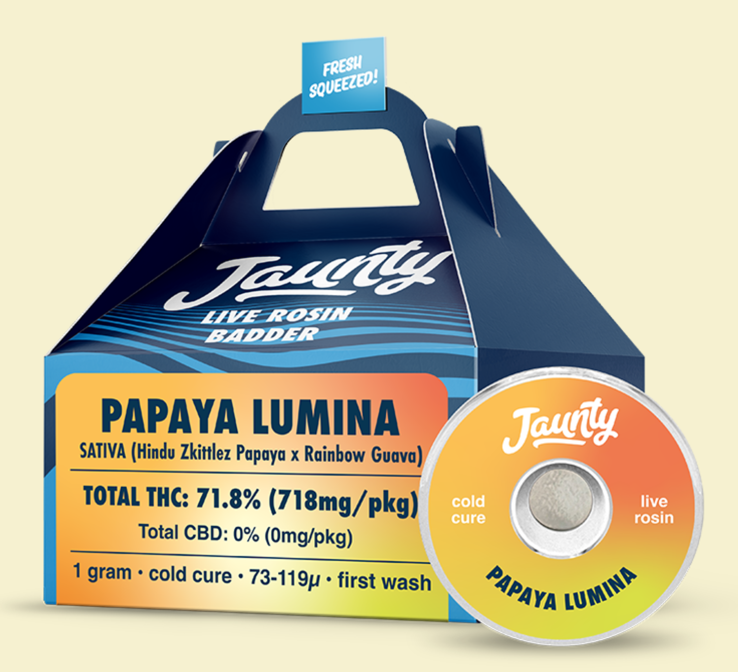 Photograph of product: Jaunty | Papaya Lumina | Cold Cure Live Rosin Badder Concentrate