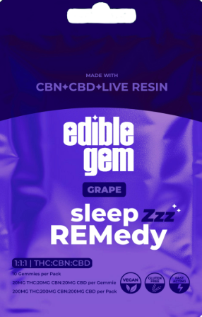 Photograph of product: Edible Gem - Grape 1:1:1 TH-oui/CBN/CBD - 200mg Live Resin Gummy