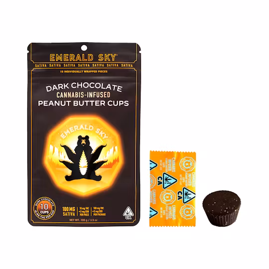Photograph of product: Emerald Sky - Oui'd Dark Peanut Butter Cups - 100mg Edible