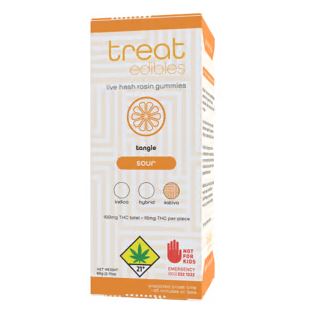 Photograph of product: Sour Tangie au chocolat Rosin Gummies  1:1:1 (CBD:TH-oui:CBG) | 10pk