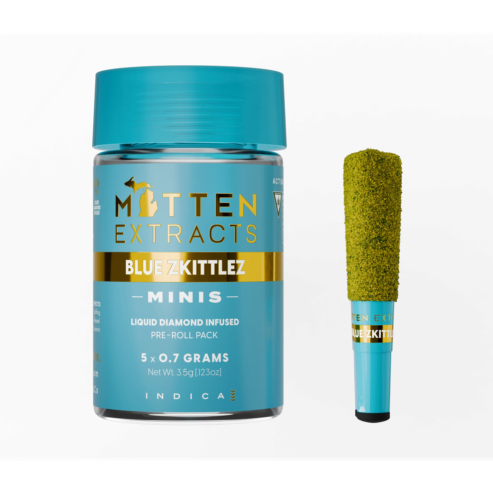 Photograph of product: Mitten Extracts Blue Rainbows 5pk Infused Preroll Rec