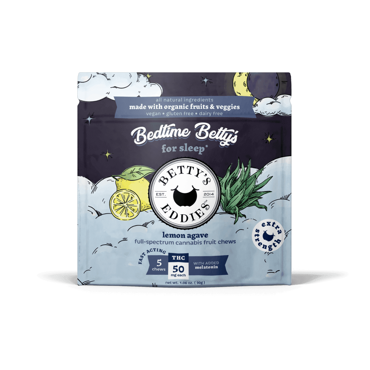 Photograph of product: Betty's Eddies Bedtime Lemon Agave Chews 50mg 10pk
