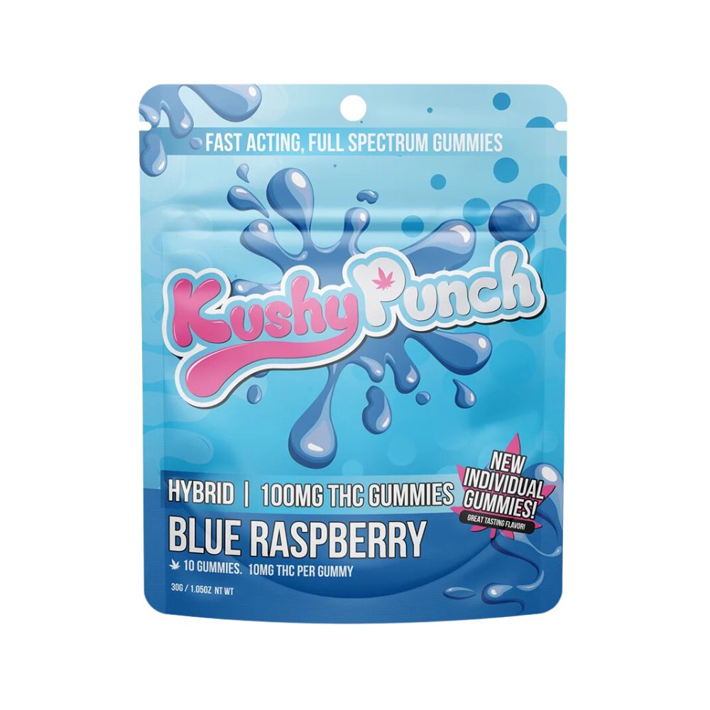 Photograph of product: BLUE RASPBERRY INDIVIDUAL GUMMY 100MG - KUSHY PUNCH