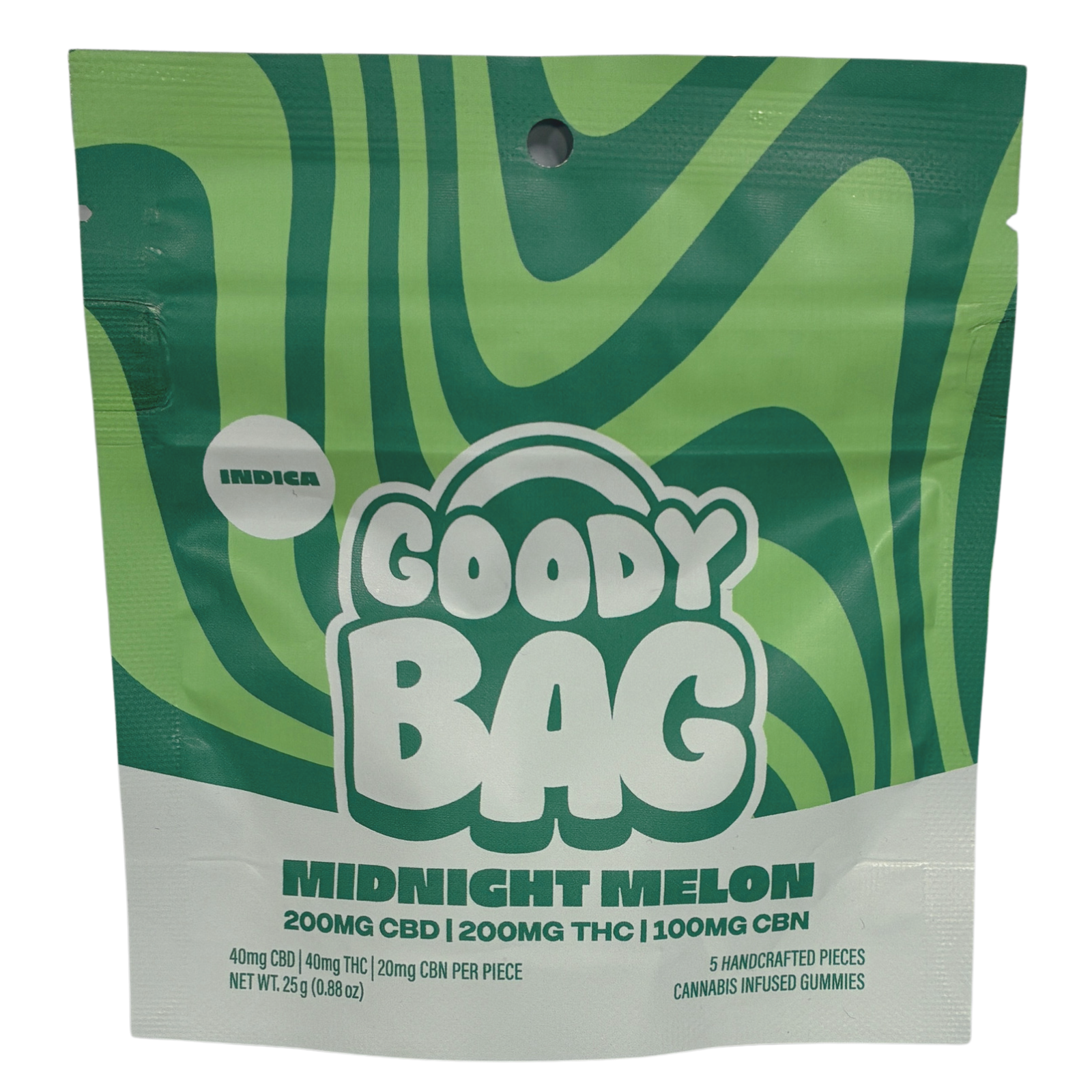 Photograph of product: Goody Bag | Midnight Melon | CBD:TH-oui:CBN Gummies | 5 PC | 200mg:200mg:100mg