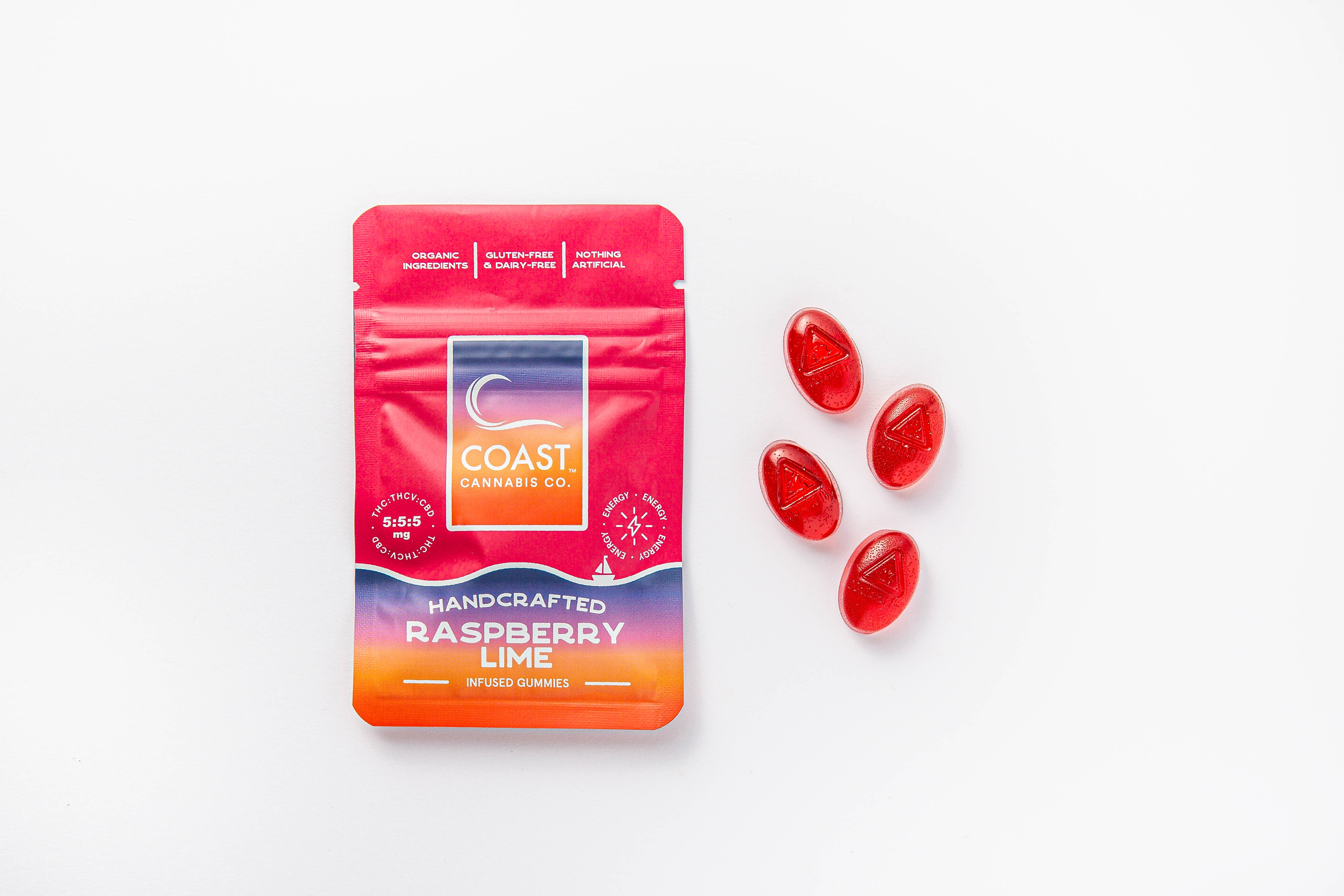 Photograph of product: Coast Raspberry Lime 1:1:1 TH-oui:CBD:TH-ouiV Gummies 5mg 4pk