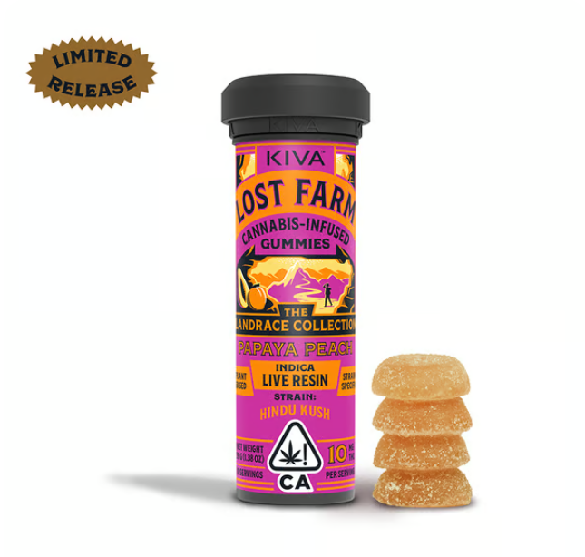 Photograph of product: Lost Farms - Edibles - Gummies - Papaya Peach x Hindu Kush - 100MG
