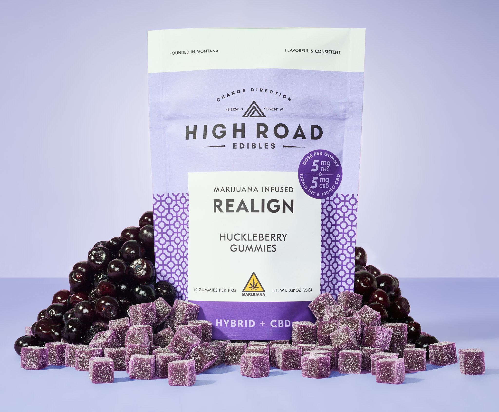 Photograph of product: High Road | Realign Huckleberry 1:1 CBD Gummies