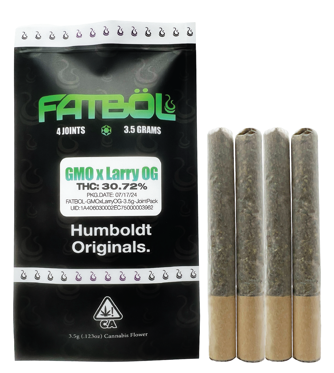 Photograph of product: Fatbol - GMO x Larry OG - 4 pack Joints - 3.5g
