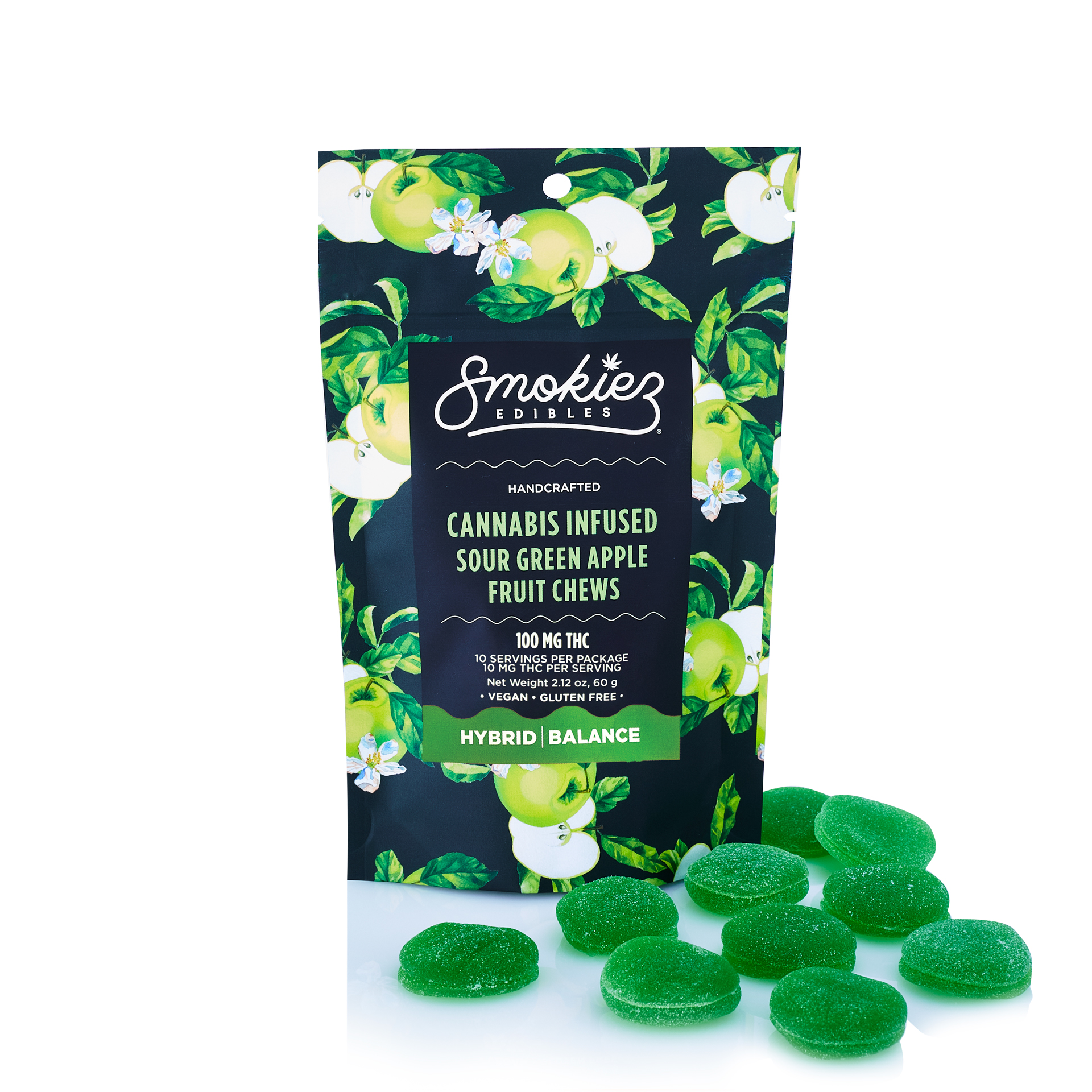 Photograph of product: Smokiez 100mg Gummies Sour Green Apple 1:1 Hybrid