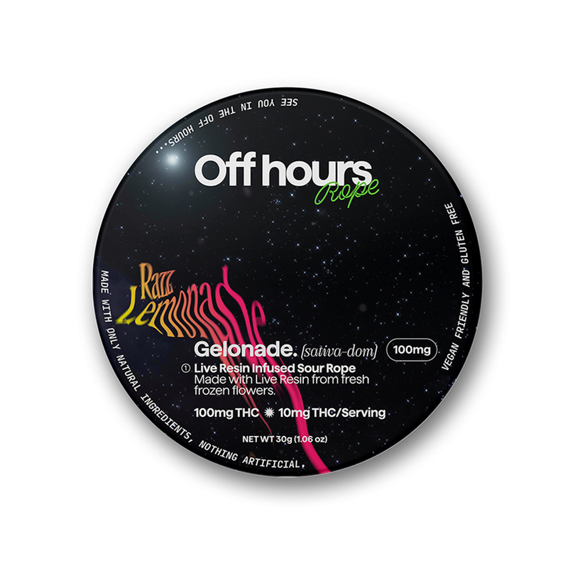 Photograph of product: Off Hours | Sour Raspberry Lemonade Rope | Live Resin Edibles | 100mg