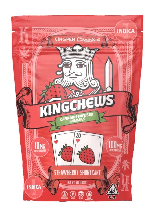 Photograph of product: KINGPEN:  KINGCHEWS STRAWBERRY SHORTCAKE 100MG GUMMY 10PK
