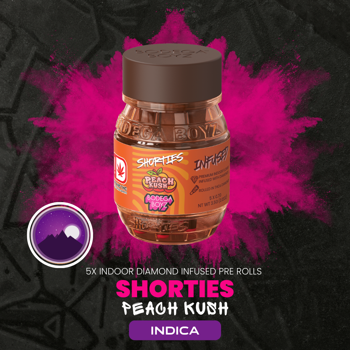 Photograph of Product: Bodega Boys Shorties Diamond Infused Pre-Roll Peach Kush (I) total