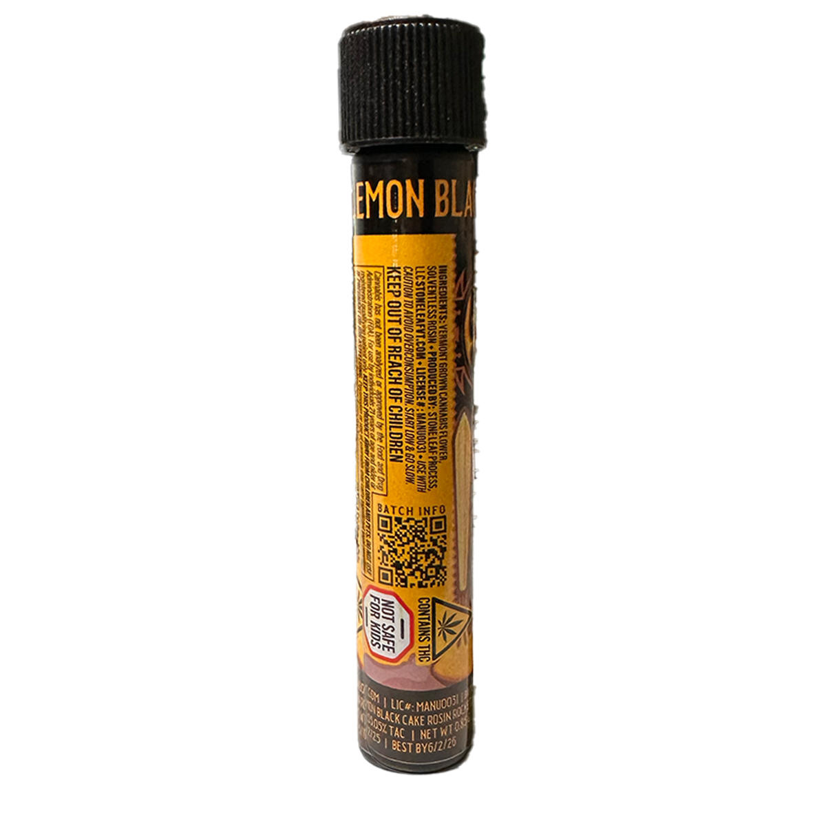 Photograph of product: Lemon Black Cake | .5g au chocolat Infused Pre-Roll | Stone Leaf Rosin Rockets