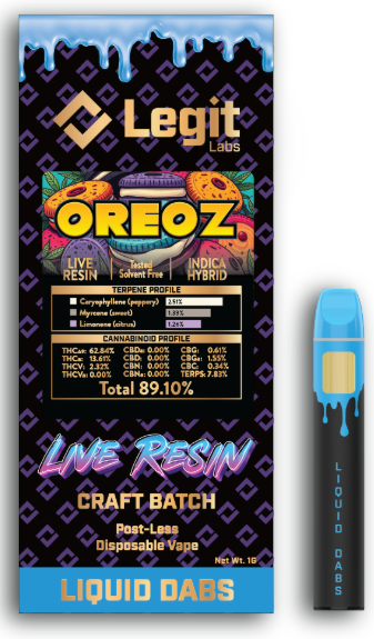 Photograph of product: Oreoz | Live Resin | Post-Less Disposable | Legit Labs