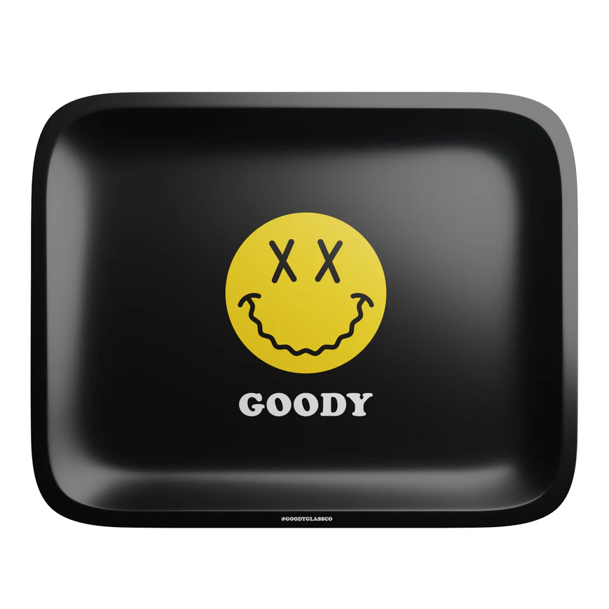 Photograph of product: Accessories | Goody Glass | Black Big Yellow Face Rolling Tray | Small