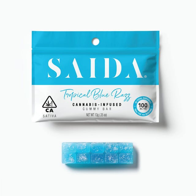 Photograph of product: Tropical Blue Razz Gummy Bar (100mg | 0.46oz) - Tropical Blue Razz Gummy Bar 100mg