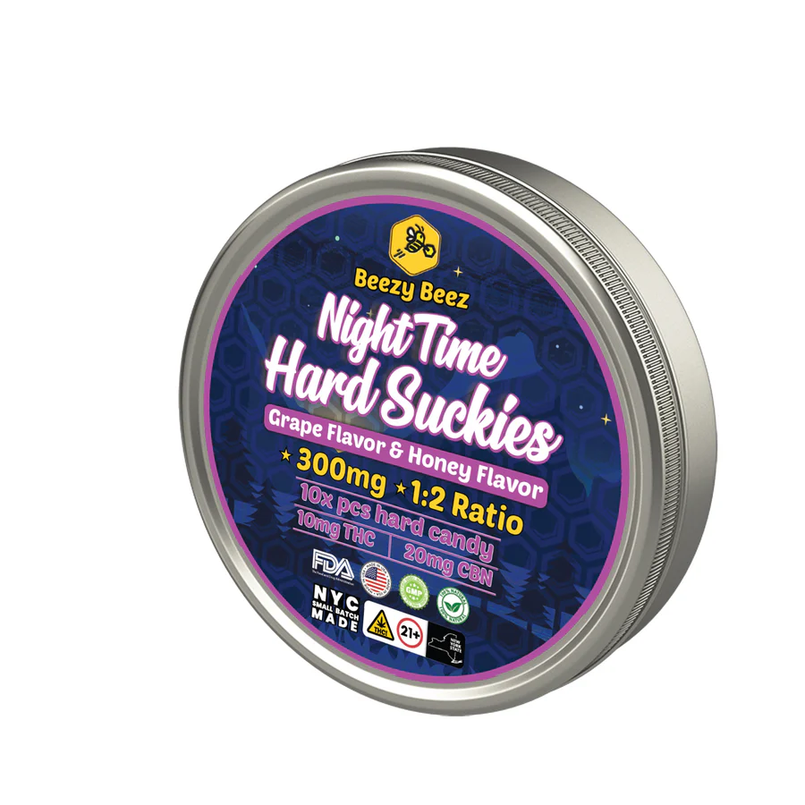 Photograph of product: Beezy Beez Night Time 1:2 TH-oui:CBN 10pk 10mg Hard Suckies