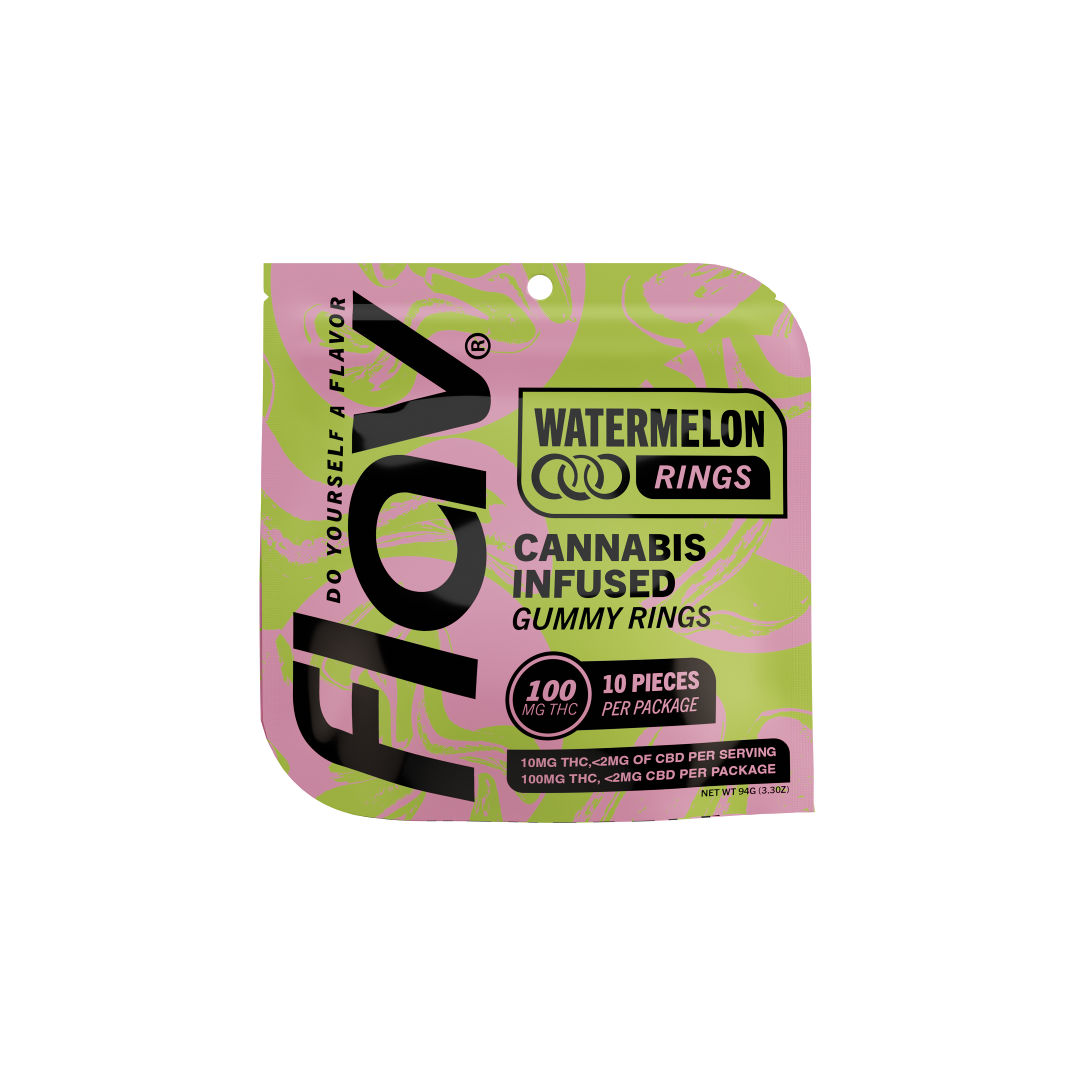 Photograph of product: Flav Sour Gummy Rings | 10mg 10 Pack | Watermelon