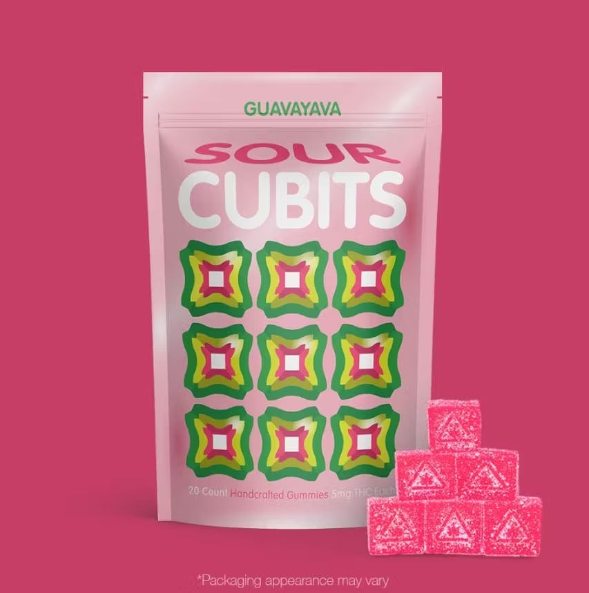 Photograph of product: Cubits | Sour Guavayava | 20 Pack | 100mg
