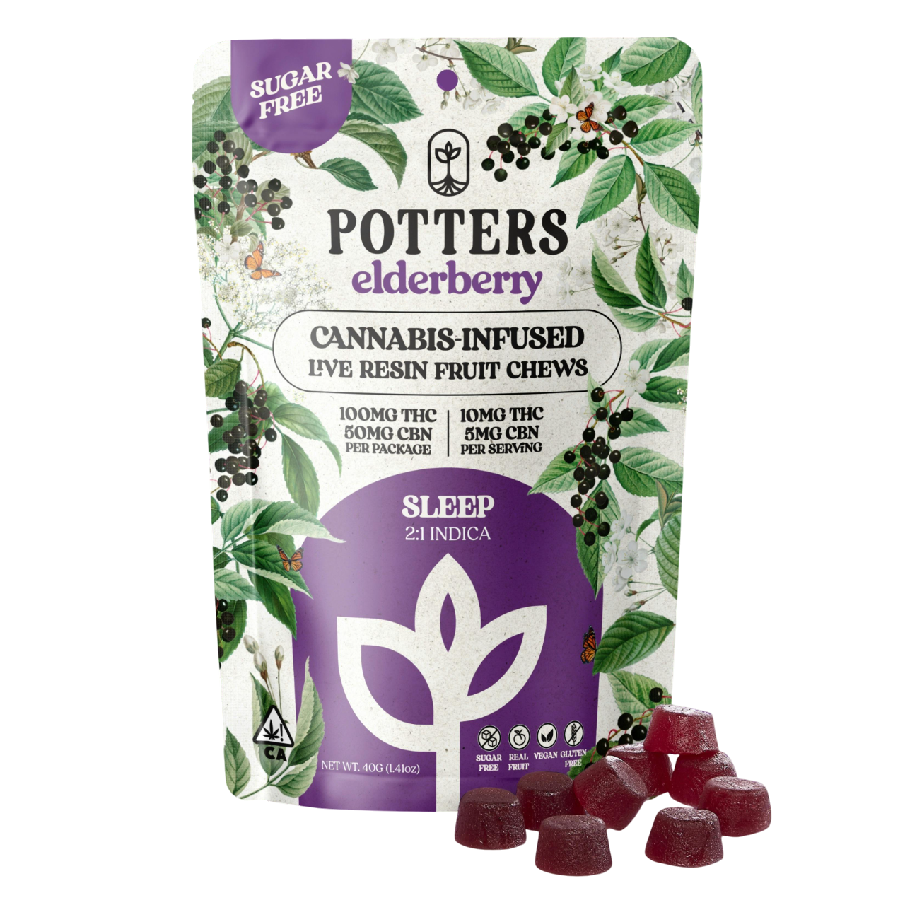 Photograph of product: ELDERBERRY 2:1 TH-oui:CBN 100MG LIVE RESIN 10 PACK FRUIT CHEWS