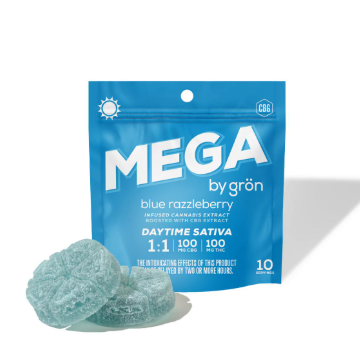 Photograph of product: Grn Mega Pearl | Blue Razzleberry 1:1 (CBG:TH-oui) | 1pc 100mg
