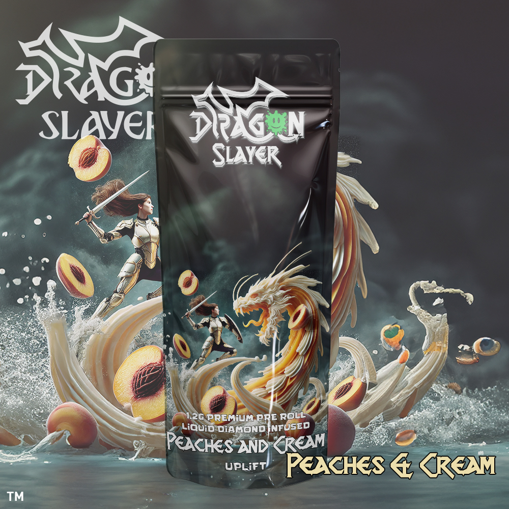 Photograph of product: Dragon Slayer - Liquid Diamond Pre-roll 1.2g - Peaches & Cream - Uplift