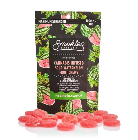 Photograph of product: SMOKIEZ - GUMMIES - 1000MG - 20PK - SOUR WATERMELON - HYBRID