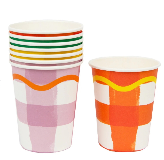 Photograph of product: GINGHAM COLORFUL PARTY CUPS |  8 PACKS