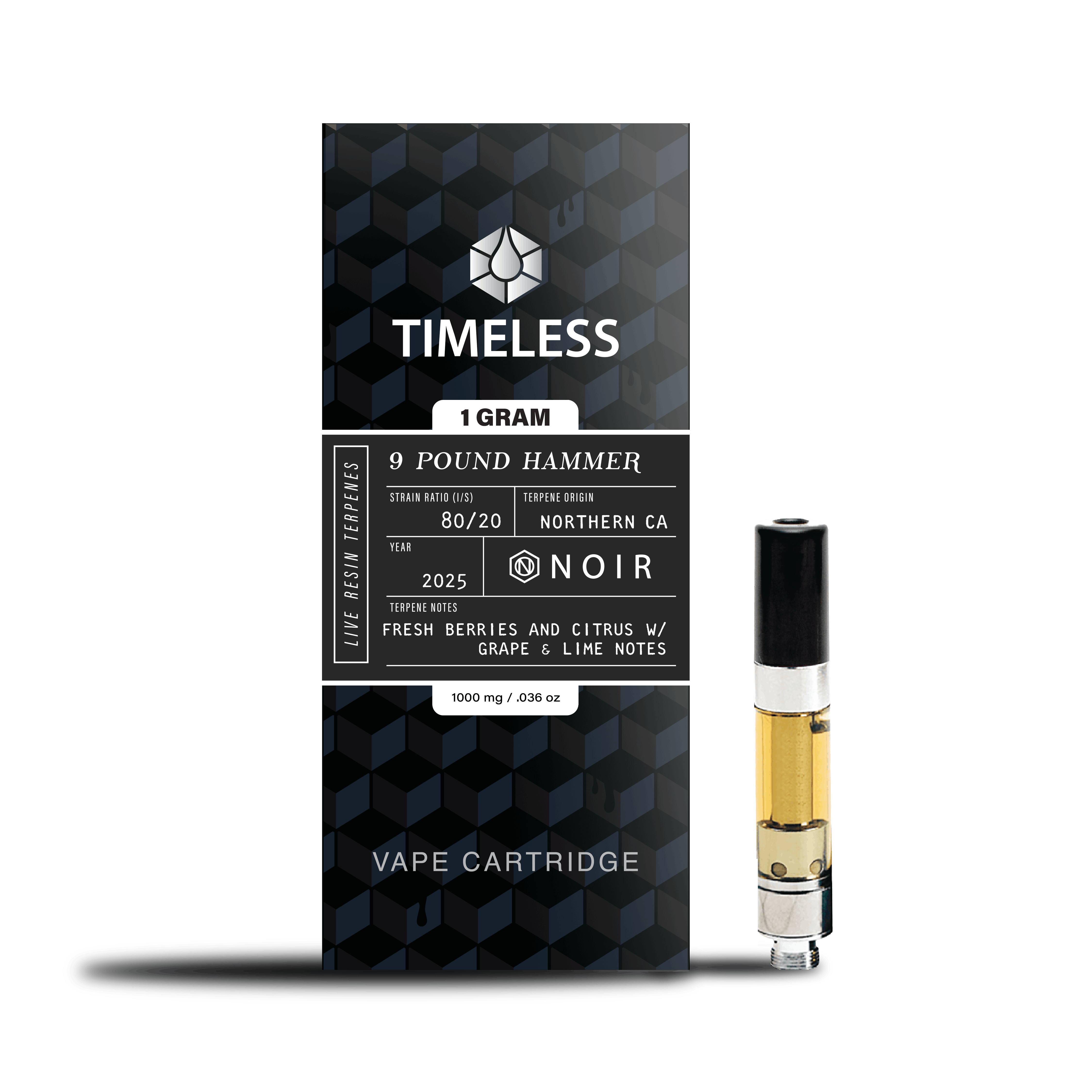 Photograph of product: NOIR 9 Pound Hammer Vape Cartridge | 1g - 