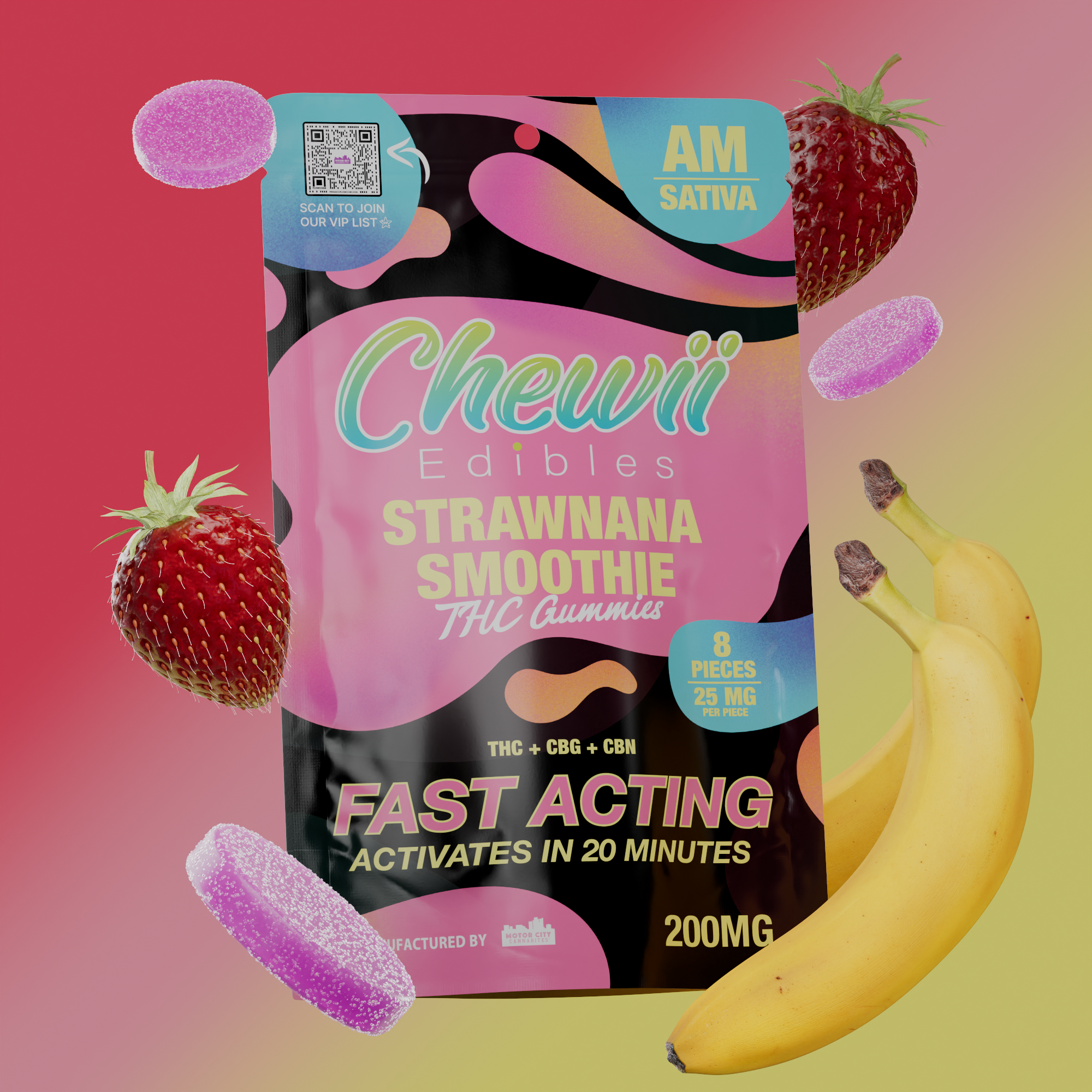 Photograph of product: CHEWII | STRAWNANA SMOOTHIE | GUMMIES | 200MG