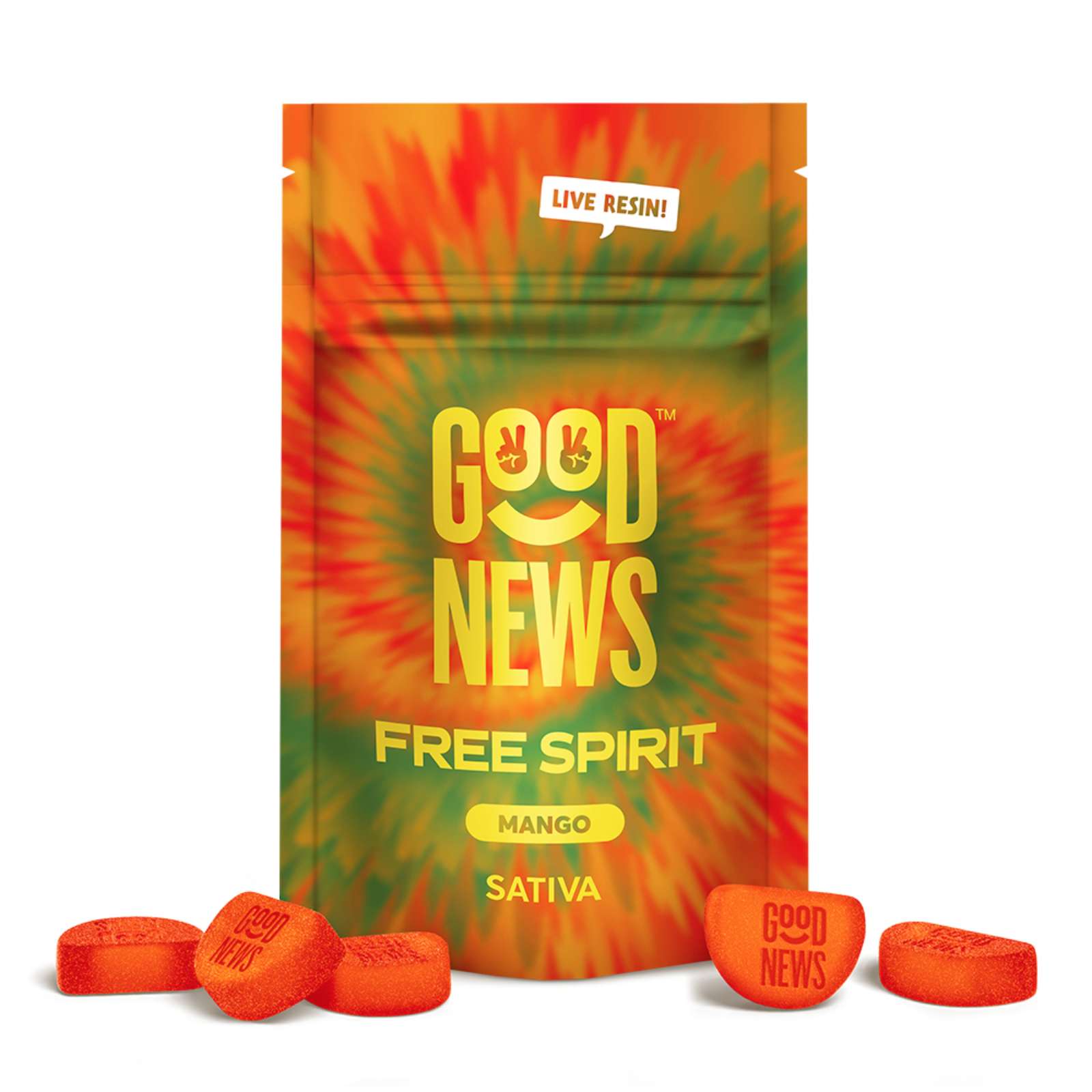 Photograph of product: 100mg 20pk Live Resin Gummies | Free Spirit | Good News