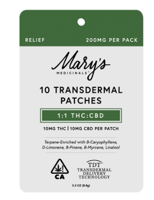 Photograph of product: Mary's Medicinal Relief 1:1 Patch 10pk 200mg