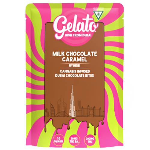 Photograph of product: Gelato Dubai Bites Milk Chocolate Caramel 200mg TH-oui