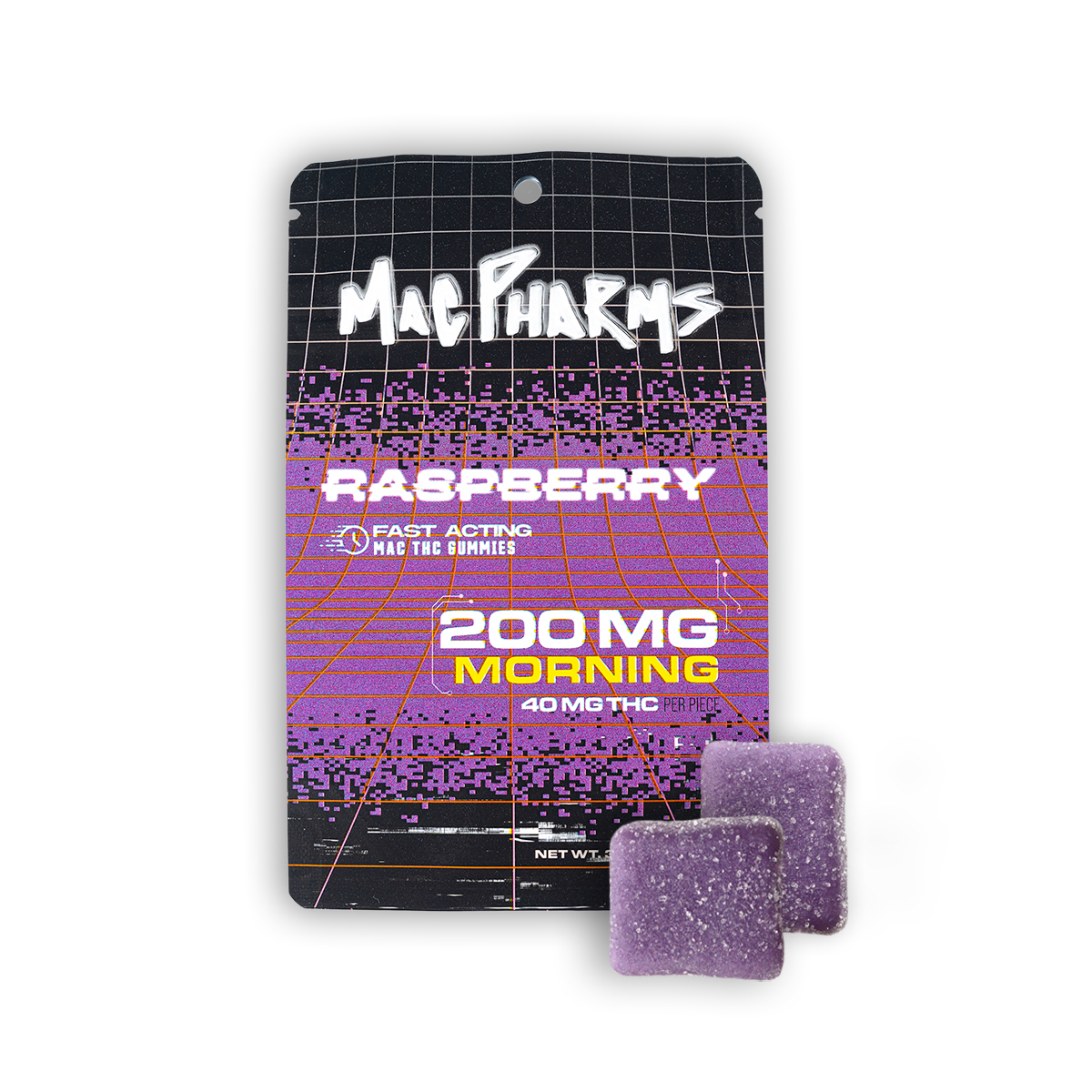 Photograph of product: Mac Pharms 200mg Gummies Raspberry Morning