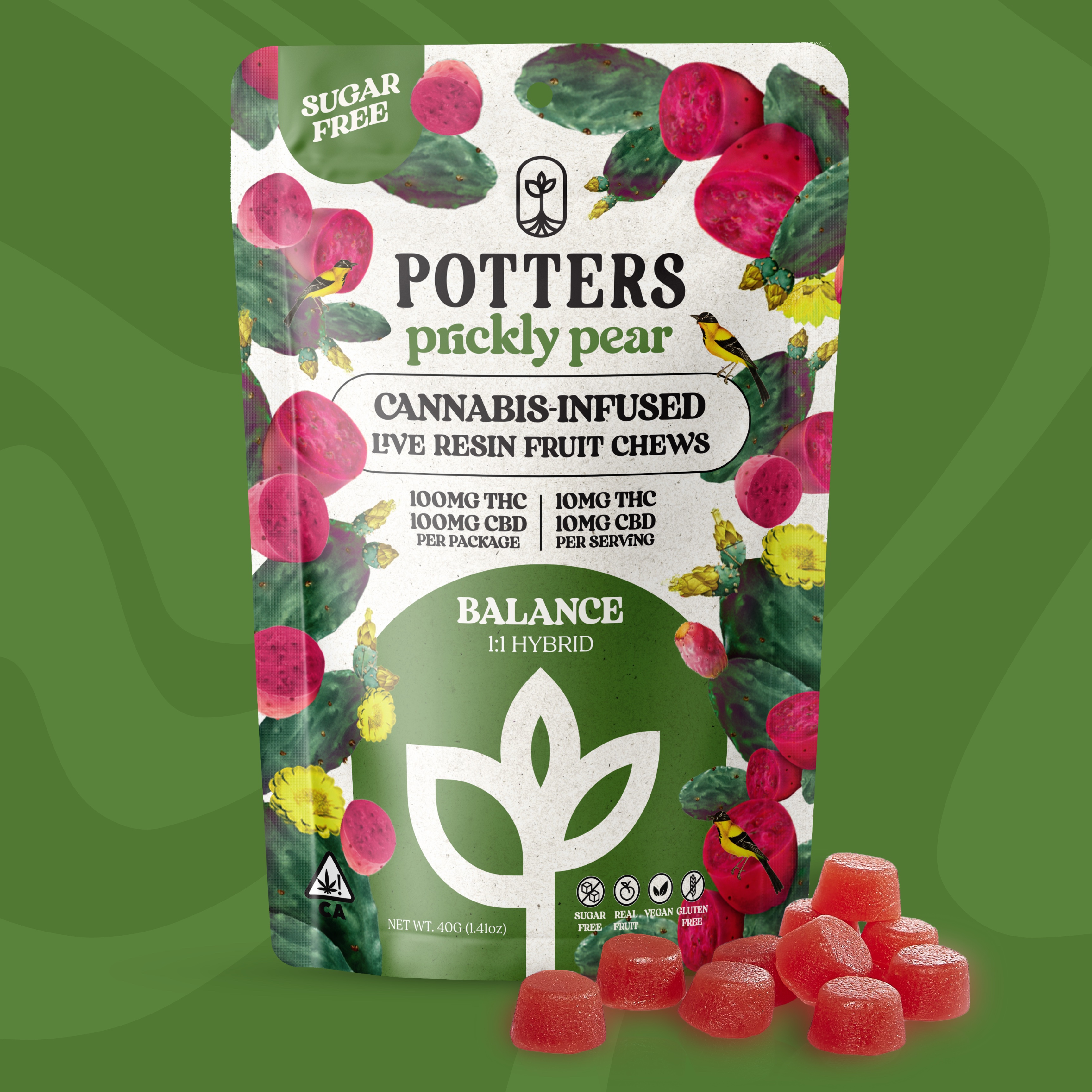 Photograph of product: Potters-Prickly Pear 1:1 Sugar-Free Live Fruit Chew