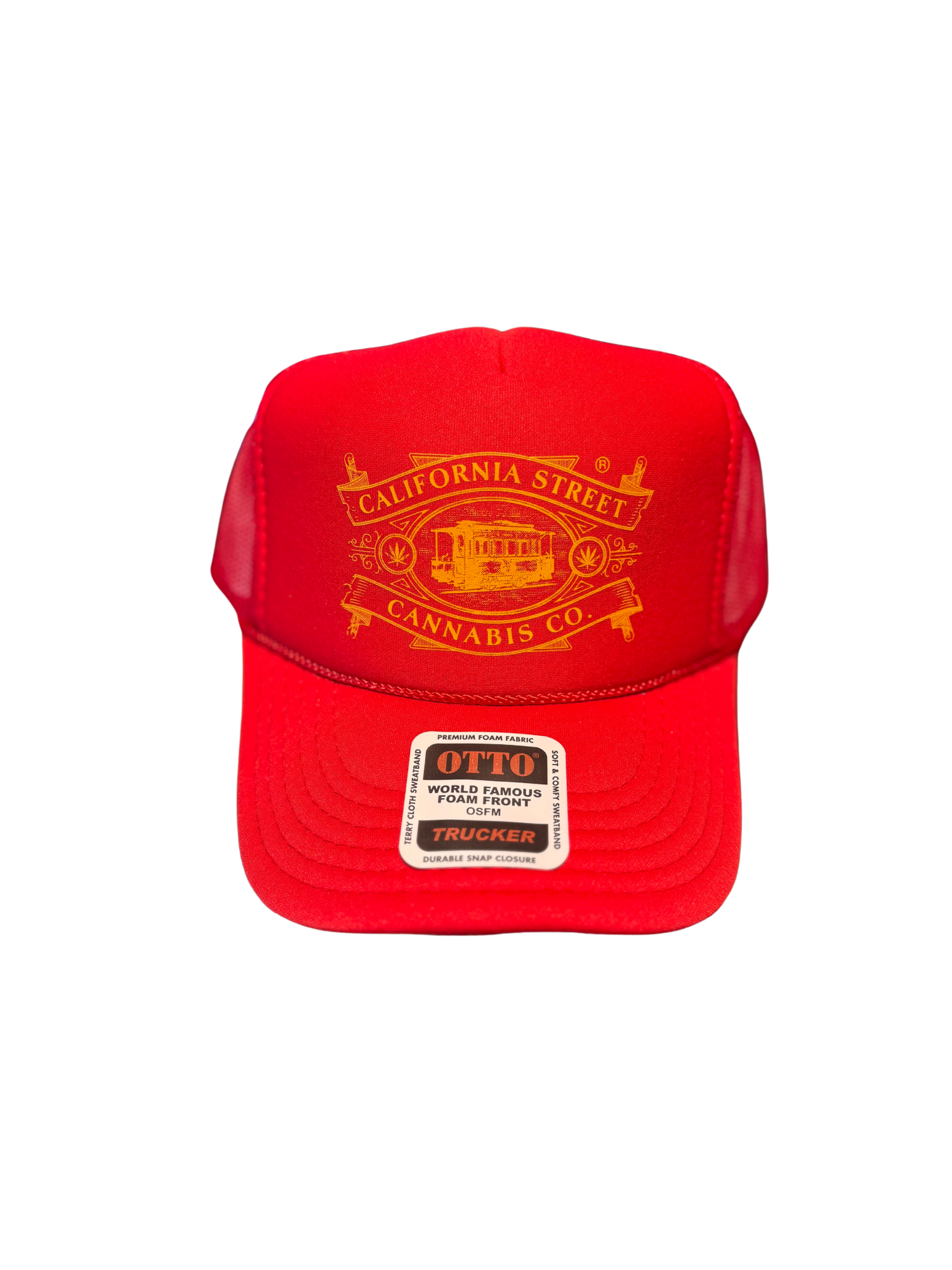 Photograph of product: California St Trucker Hats (Red w/ Yellow Logo)