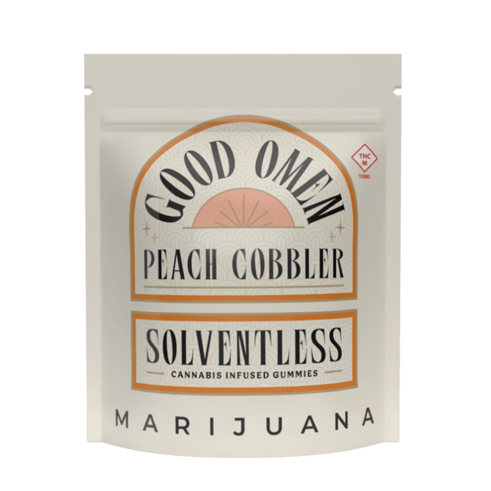 Photograph of product: GOOD OMEN - PEACH COBBLER SOLVENTLESS 10PK 100MG HYBRID