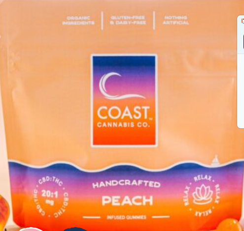 Photograph of product: Peach Relax 20:1 CBD:TH-oui (400mg CBD: 20mg TH-oui)