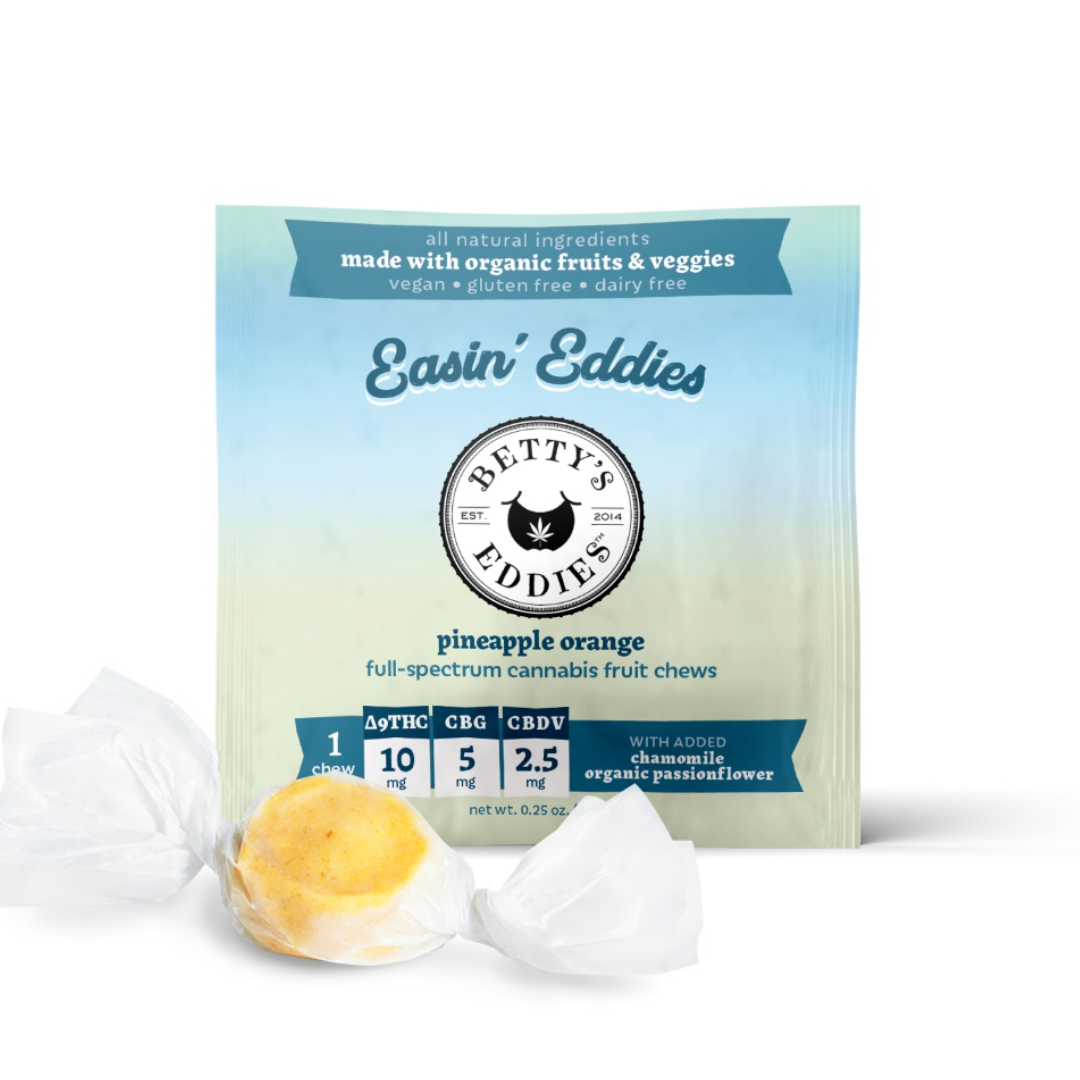 Photograph of product: BETTY'S Easin' Eddies Pineapple Orange 4:2:1 TH-oui:CBDV:CBG 10mg Each (100mg)