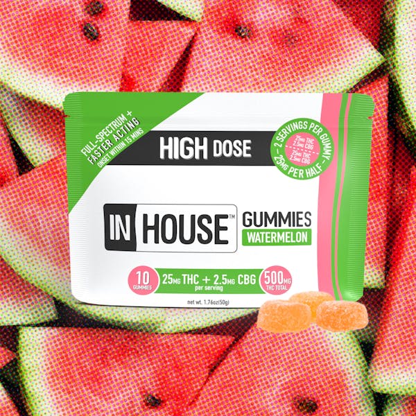 Photograph of product: In House Watermelon 10:1 TH-oui:CBG Gummies 25mg 10pk