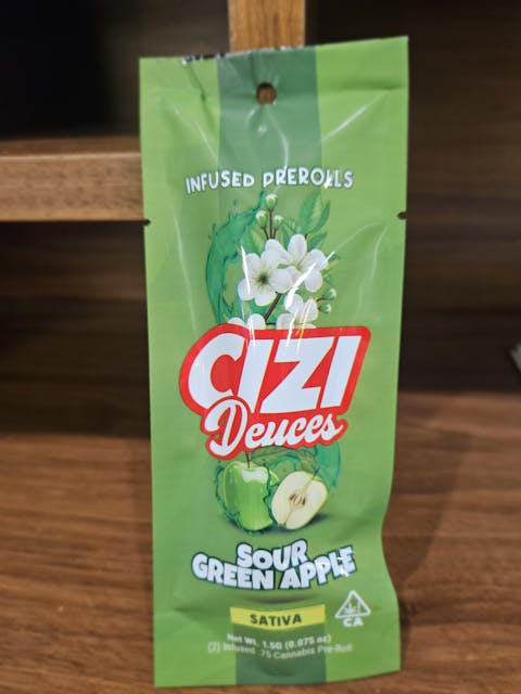 Photograph of product: Deuces Sour Green Apple Infused Preroll 1.5g - Sales Floor
