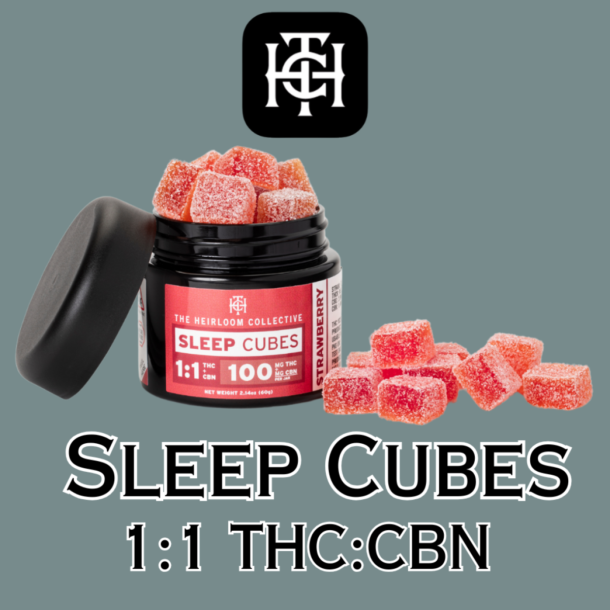 Photograph of product: Strawberry Sleep CBN Cubes | Edibles | 1:1 TH-oui:CBN 200mg