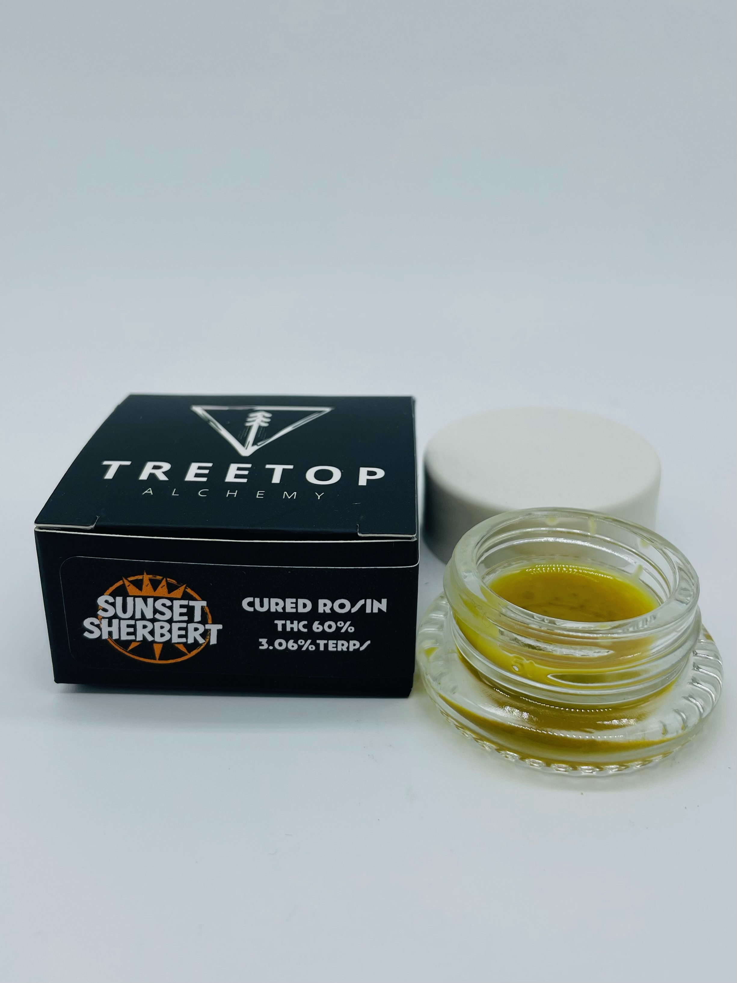 Photograph of product: Treetop Alchemy | Sunset Sherbet Cured Rosin | Rosin | 1.75g l 60.66% TH-oui