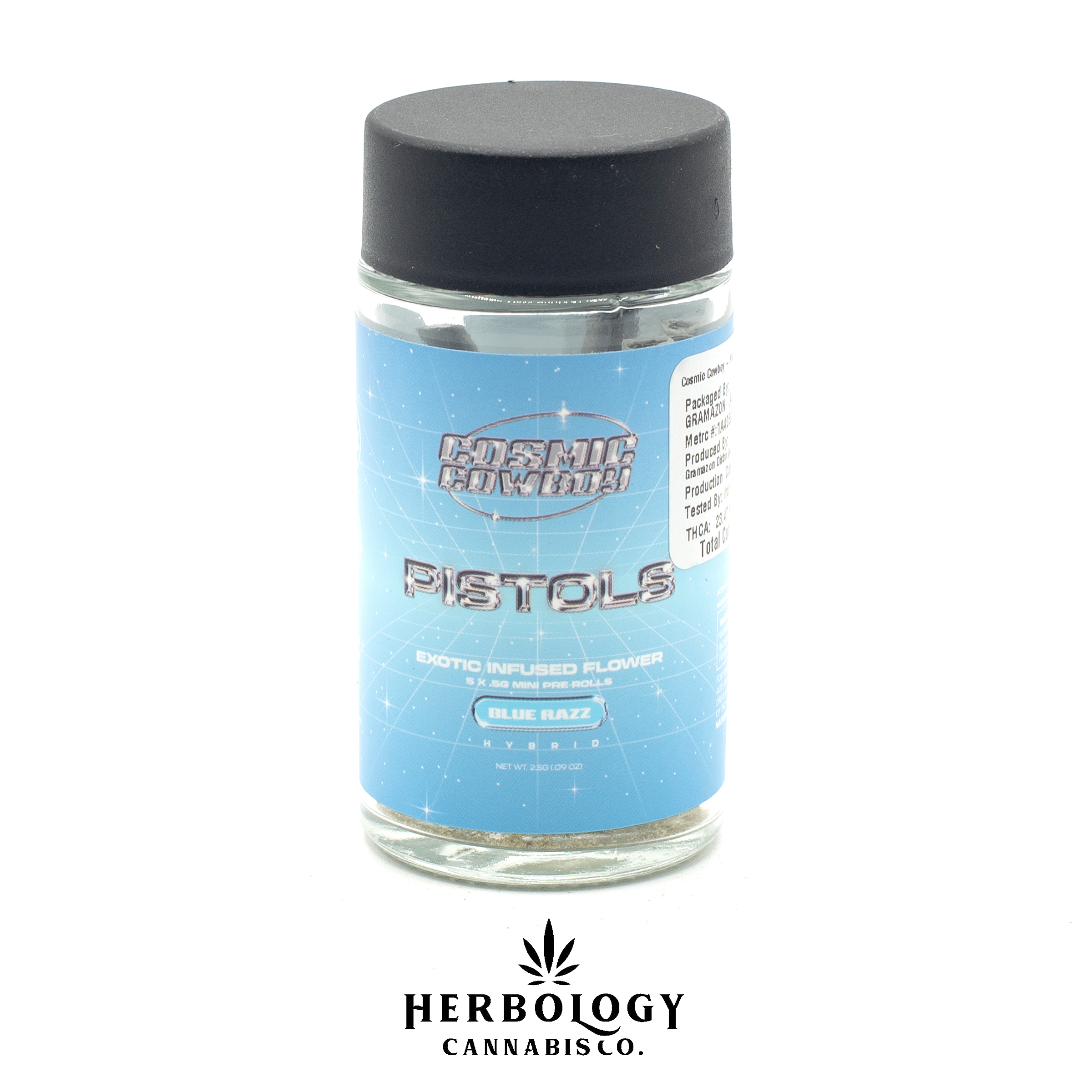 Photograph of product: Cosmic Cowboy | Infused Pre-Roll 5 Pack | Pistols | Blue Razz | 0.5g x 5